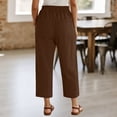 thumbnail image 4 of cocolona Womens Summer Casual Capri Linen Pants Elastic Waist Drawstring Wide Leg Cropped Beach Lounge Pants with Pockets, 4 of 5