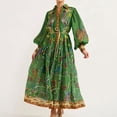 thumbnail image 2 of New Spring Style: Floral Print Lantern Sleeve Fitted Waist Long Sleeve Full Skirt Dress, 2 of 5