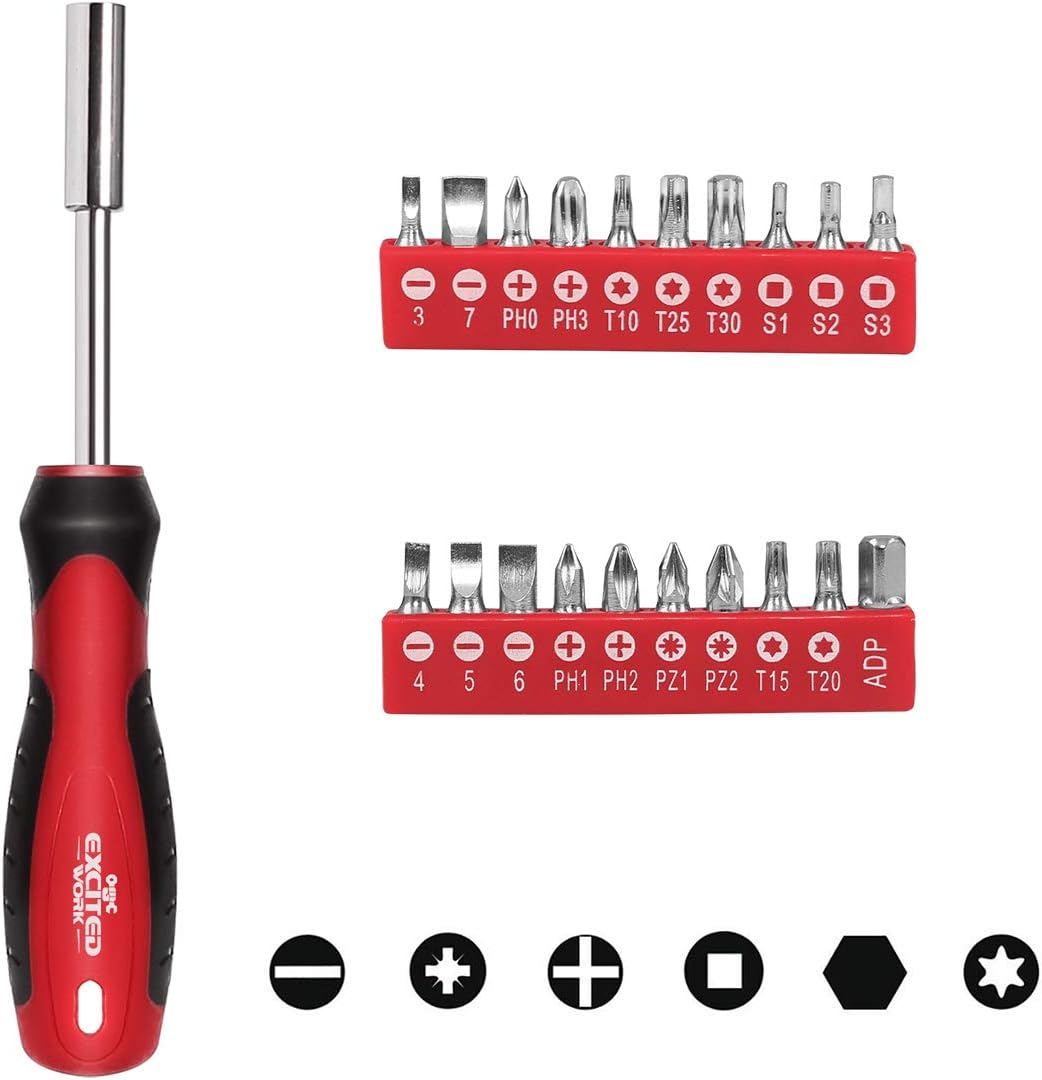 EXCITED WORK 128 Piece Tool Set-General Household Hand Tool Kit, Auto Repair Tool Set, with Plastic Toolbox Storage Case for Men and Women