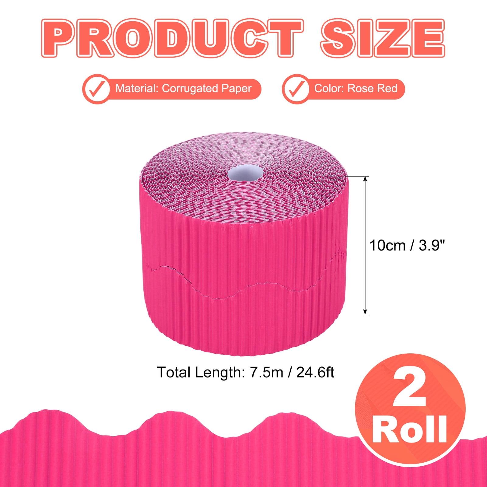 Uxcell 2 Rolls 24.6ft Bulletin Board Border, Scalloped Trim Paper Corrugated Paper Wavy Border for Bulletin Crafts Offices DIY Project Party Cork Poster, Rose Red