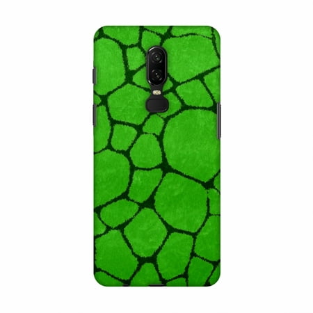 OnePlus 6 Case - Giraffe - Forest Green Brushed Scales With Green Scratched Effect, Hard Plastic Back Cover, Slim Profile Cute Printed Designer Snap on Case with Screen Cleaning