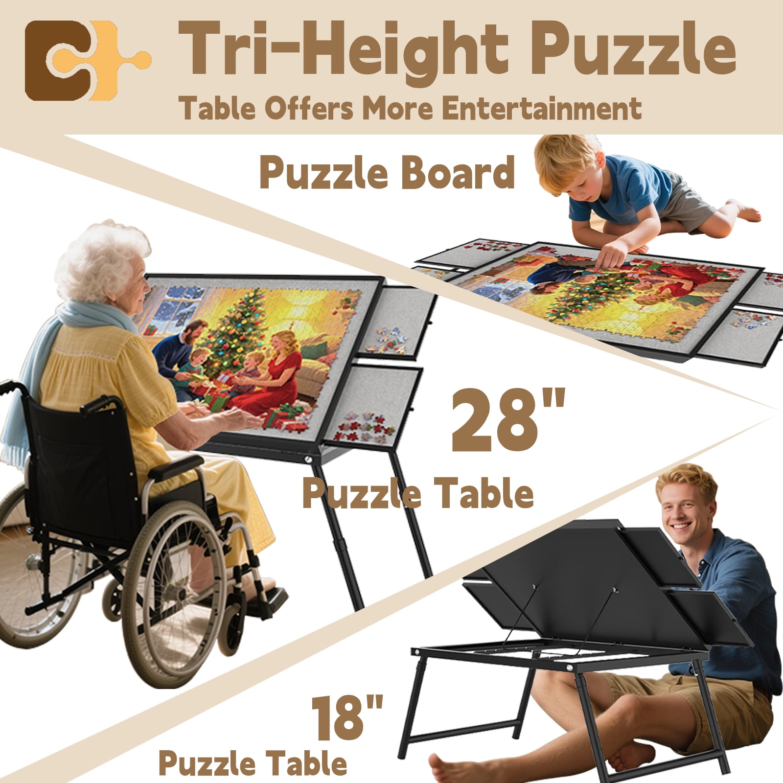 Puzzle Board for Adults,  Foldable Jigsaw Puzzle Table with Drawers, Metal & Plastic Frame, H-Shaped Legs, 1500 Pieces