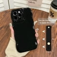 thumbnail image 3 of UTAH-Compatible avec Étui iPhone 15 Pro Max Design Vague Simple Mignon Cadre Ondulé Bouclé avec Poignet Sangle de Main Réglable Support de Béquille Couverture Protectrice en Silicone Souple - Noir, 3 of 4
