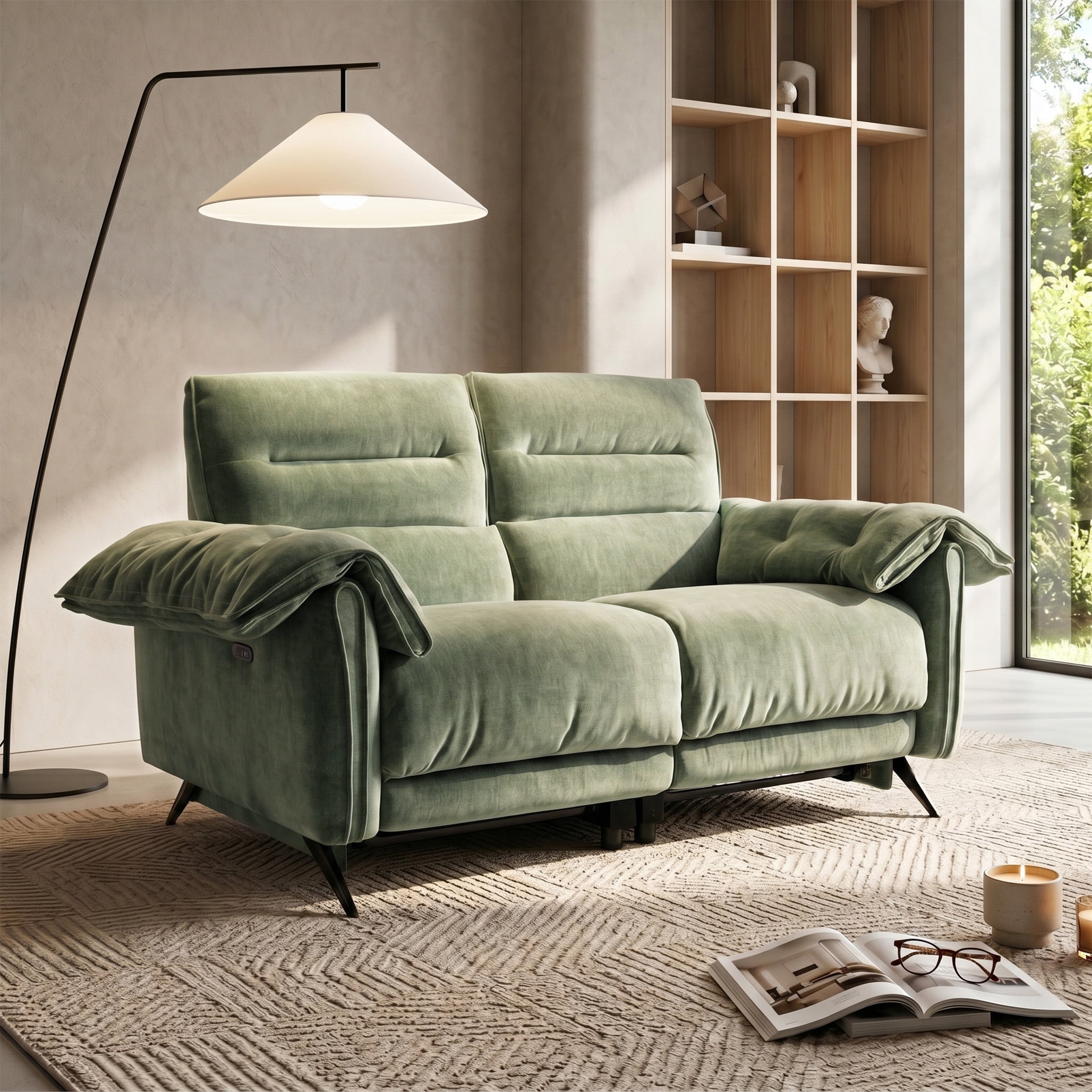 Aenkyo 66" Oversized Power Reclining Loveseat with USB Ports and Footrest, Green