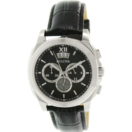 Bulova Men's Classic 96B218 Black Leather Quartz Watch