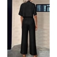 thumbnail image 4 of Women'S Casual 2 Piece Set V-Neck Short-Sleeved Tops Straight Wide Leg Pants Outfit Black S, 4 of 9