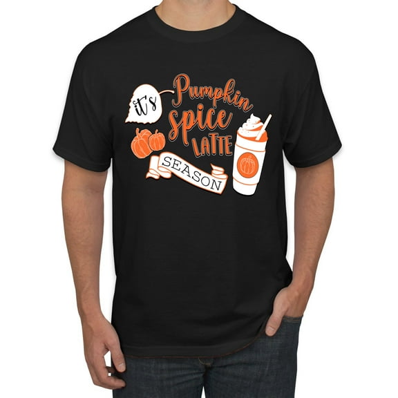 Wild Bobby It's Pumpkin Spice Latte Season Orange Black and White Halloween Men Tee, Black, Small
