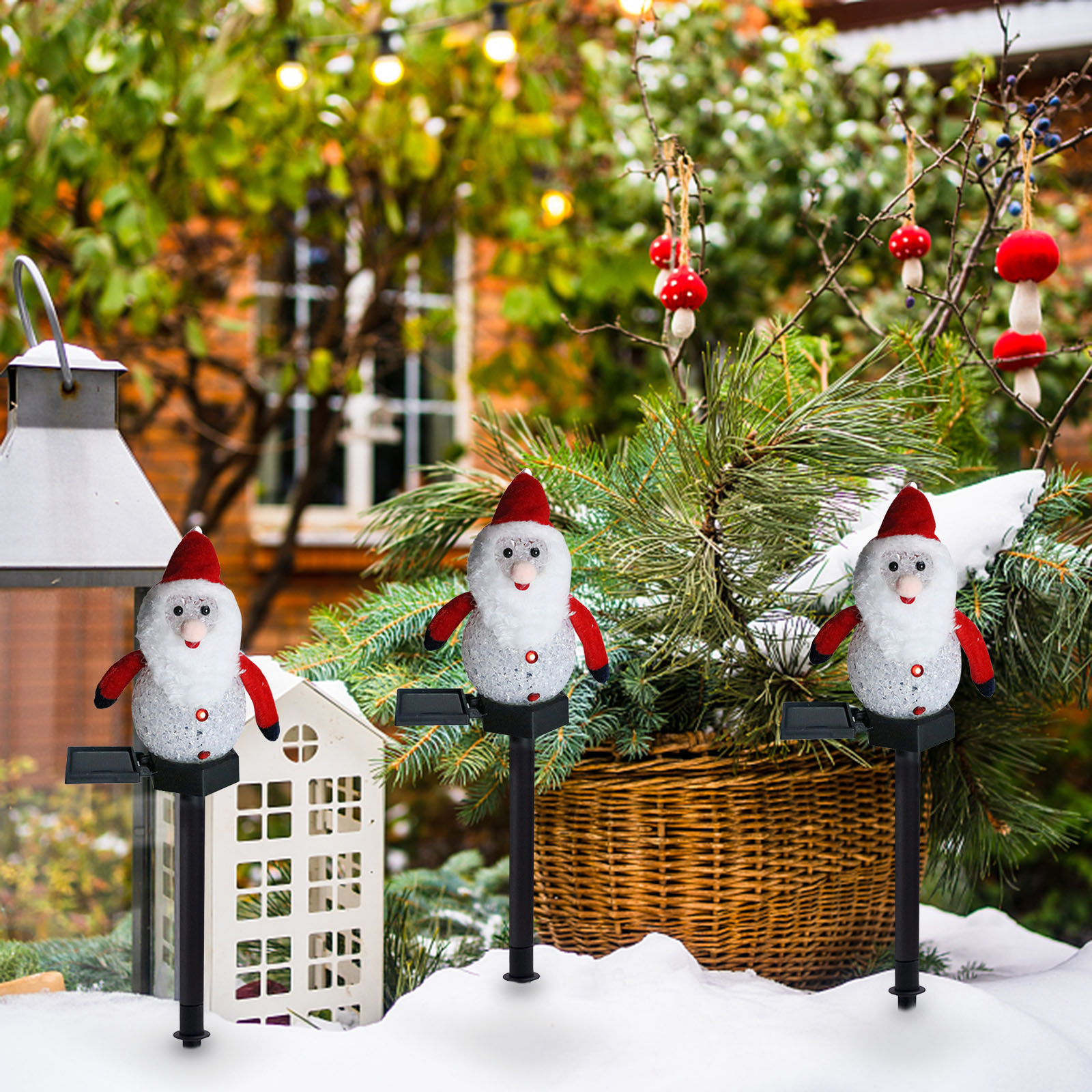 Lumières De Jardin Solaires De Noël - Lot 5 Piquets (bonhomme De Neige/renne), étanches, éclairage Automatique