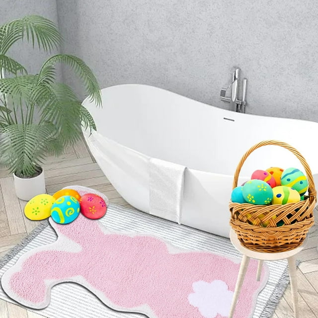 Easter Rabbit Bunny Eggshell Shaped Bunny Rug 21X29"/19X25'' Non Washable Welcome Door Mat Cute Spring Doormats For Indoor Outdoor Entrance Imitation Cashmeree Home Bathroom Living Room Rug Modern
