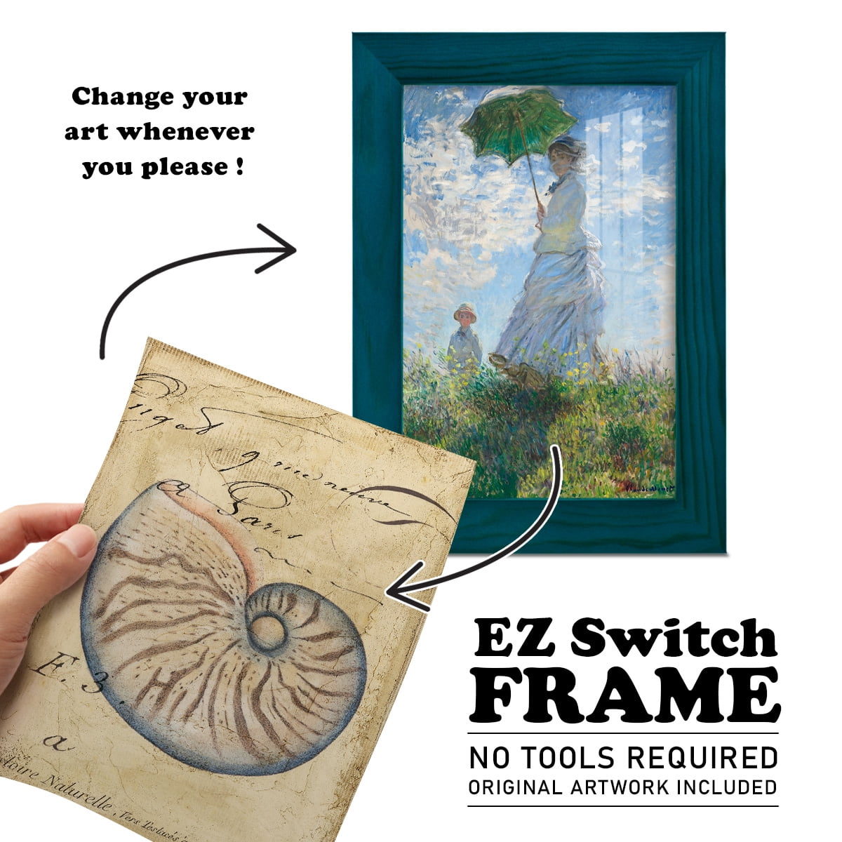 Seashell Ephemera II - Framed Print w/glass - Ocean Blue
