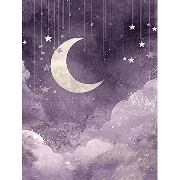 Purple Moon and Stars Canvas Print/Wall Art Suitable for Bedroom Living Room Nursery Office and Bathroom Decoration.