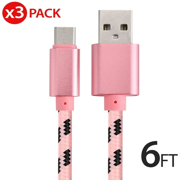USB Type-C Cable, [3-Pack] 6ft Fast Charging 3A Quick Charger Cord, Type C to A Cable 6 Foot Compatible with Samsung Galaxy S10 S9 S8 Plus, Braided Fast Charging Cable for Note10 9 8, LG V50 V40 G8 G7