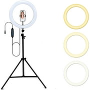 Angle View: ELECWISH 14" Selfie Ring Light with 3 Color Modes, 10 Colors RGB LED Ring Light with Two Tripod Stand and Phone Holder Remote Shutter