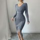 thumbnail image 5 of mfyjkho Vestidos de verano para mujer, Vestido de punto ajustado con capa interior de color liso para mujer Vestidos de fiesta para mujer s, 5 of 7