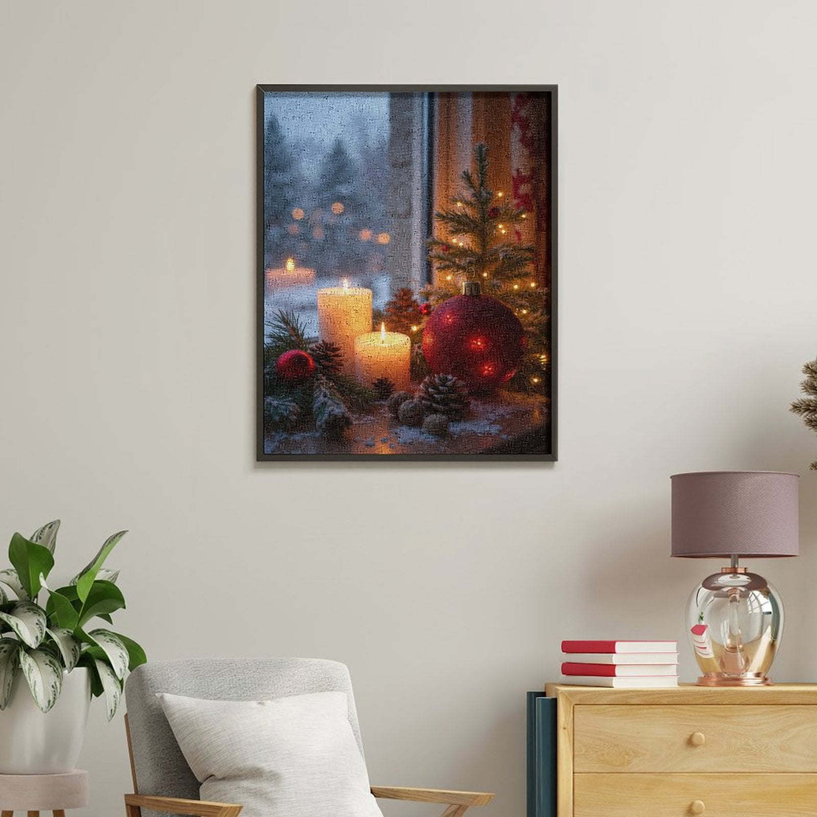 Paint By Numbers Kit for Adults Beginner - DIY Winter Holiday Candle Pinecones Decor Canvas Painting Kits for Adults, Frameless Paint By Number for Adults for Home Wall Decor 16x20 Inch