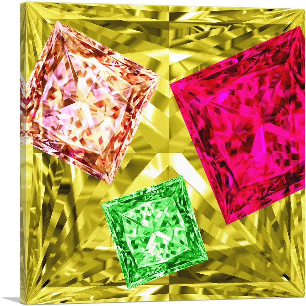 artcanvas-yellow-pink-lime-green-princess-cut-diamond-jewel-canvas-art