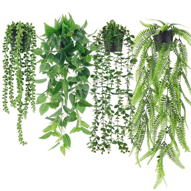 Plantas colgantes artificiales Der Rose, 4 unidades, hiedra, vid, eucalipto