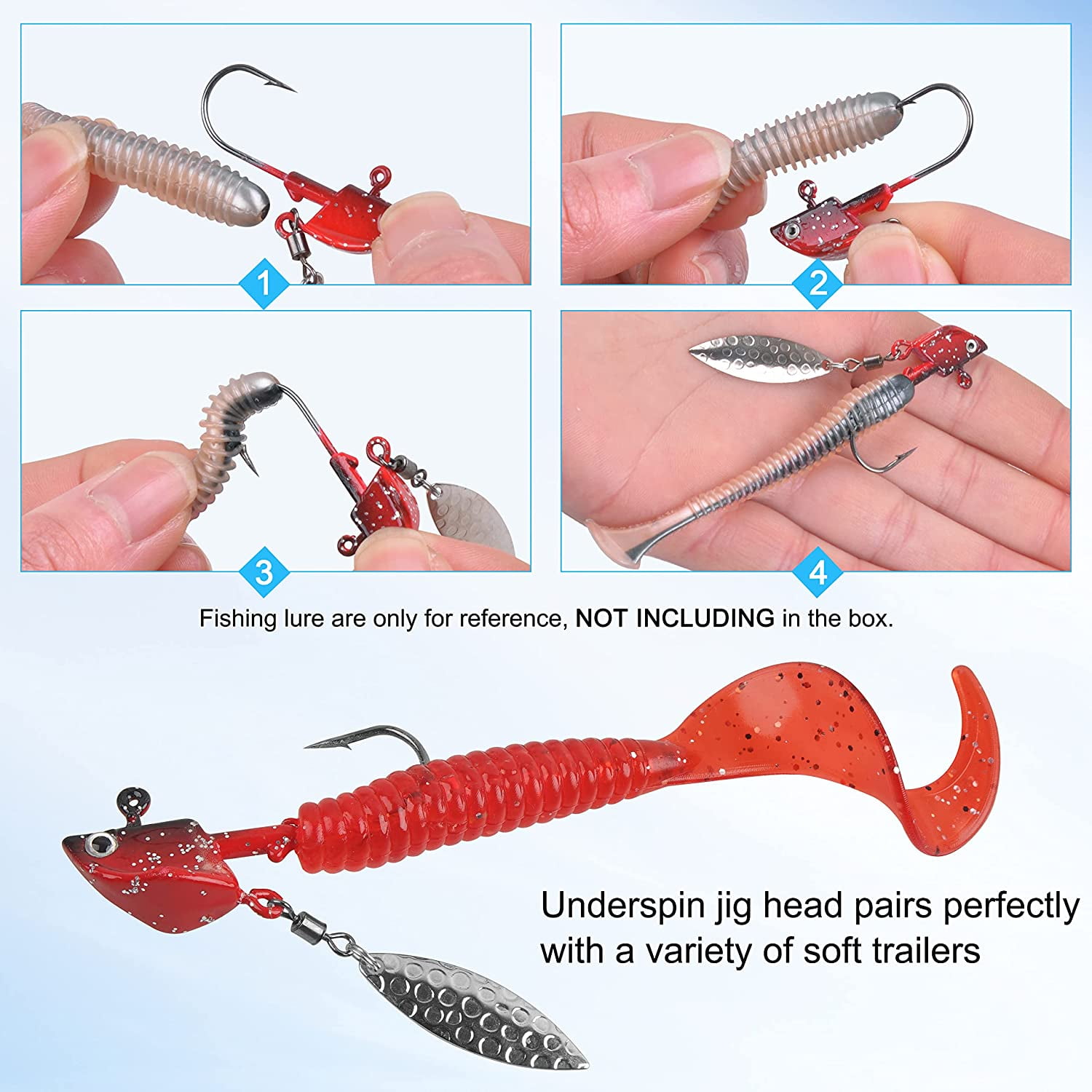 OROOTL Fishing Jig Heads with Blade Underspin Jig Heads with Willow Blade  1/4oz 3/8oz 1/2oz Bladed Jig Head Swimbait Weighted Spin Head Jig for Bass  Trout Walleye Crappie 