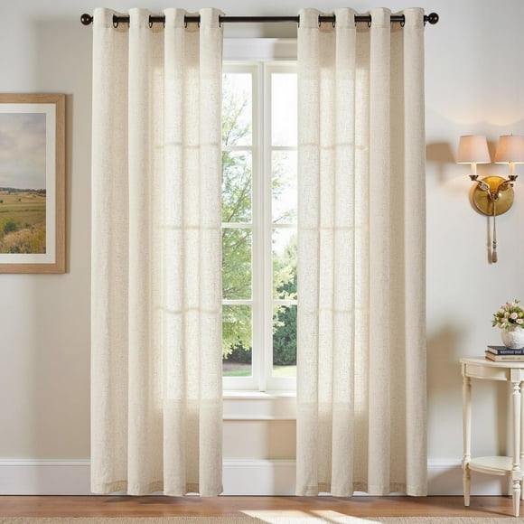 Juego de cortinas Jinchan de lino, 229 cm de longitud, 2 paneles, color beige que filtra la luz