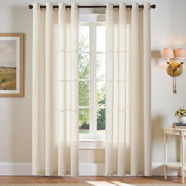 Juego de cortinas Jinchan de lino, 229 cm de longitud, 2 paneles, color beige que filtra la luz
