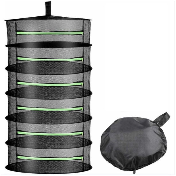 6-Layer Foldable Hanging Drying Rack with Scissors - Large Mesh Storage Net for Herbs, Buds, and Plants