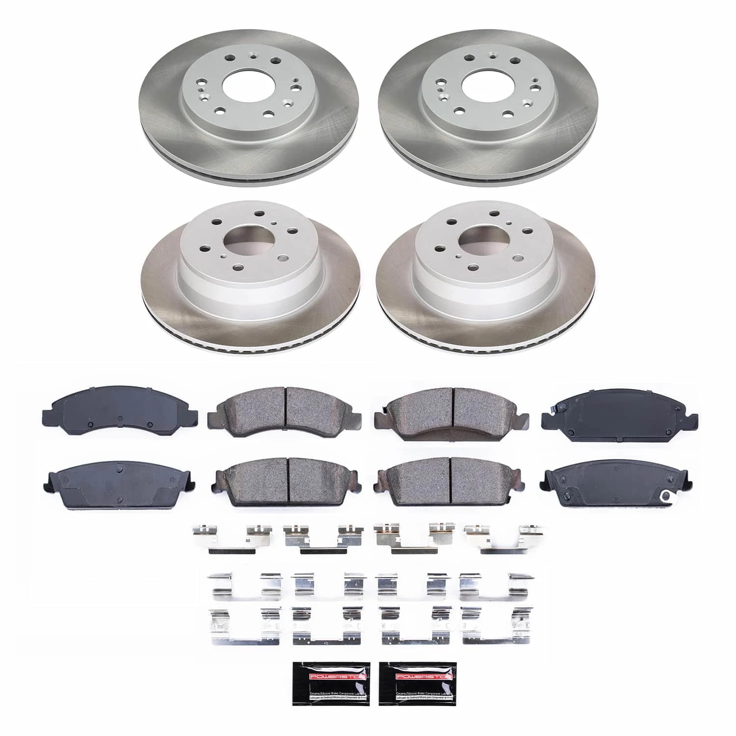 PowerStop Front and Rear Semi-Coated Rotor and Low-Dust Ceramic Brake Pad Kit SC2070