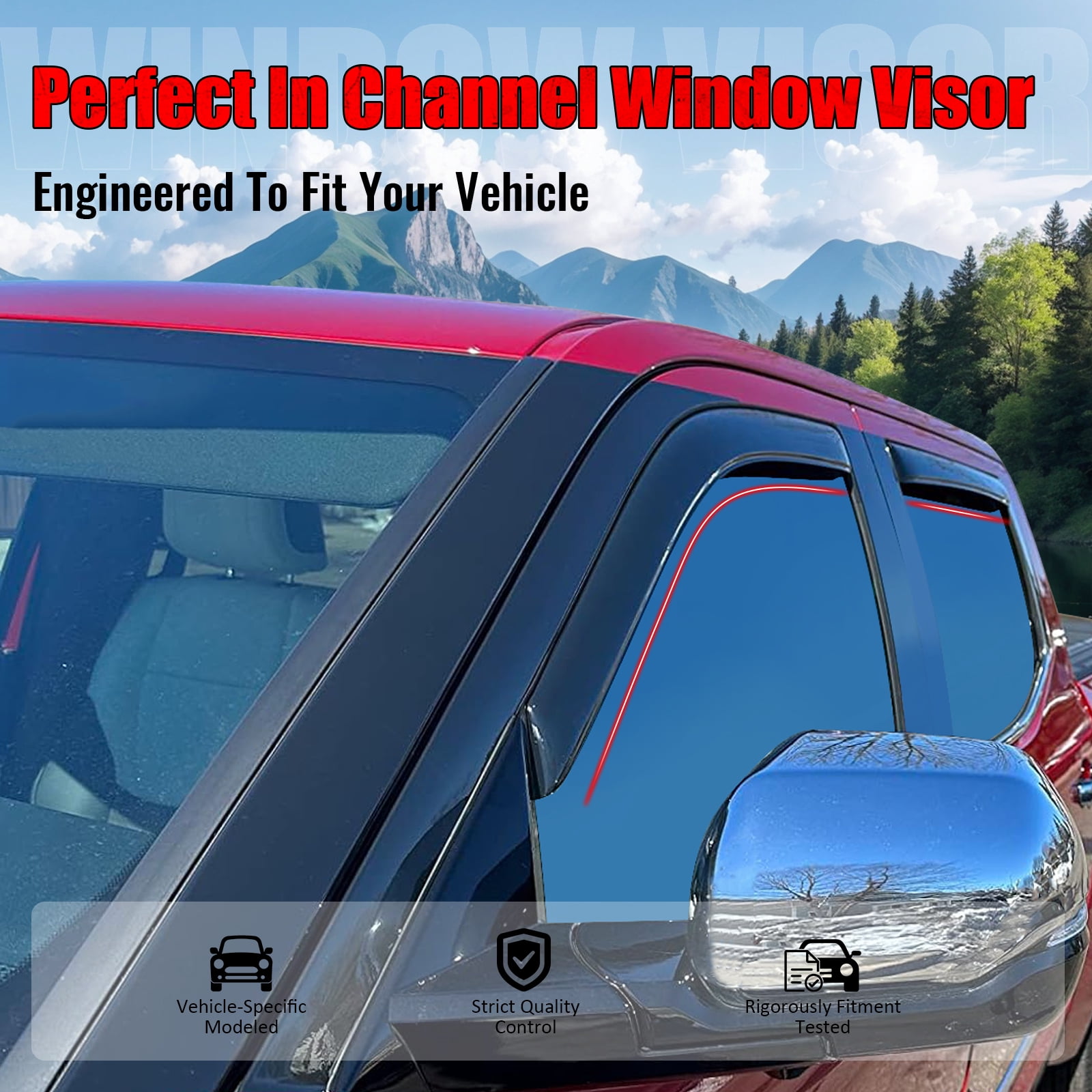 Ikon Motorsports In-Channel Window Visors Fits 2022-2026 Toyota Tundra Crew Cab, Slim Style Side Door Rain Vent Guard Deflectors, Acrylic Smoke 4PCS