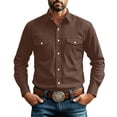 thumbnail image 4 of Hurxie Western Shirts for Men Button Down Long Sleeve Work Shirt Mens Casual Cowboy Cut Shirts with Two Pockets Coffee,2XL, 4 of 7