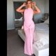 thumbnail image 5 of Vestido Ajustado de Corte A con Cuello Alto, Sin Mangas y Color Liso para Mujer Rosa L, 5 of 10