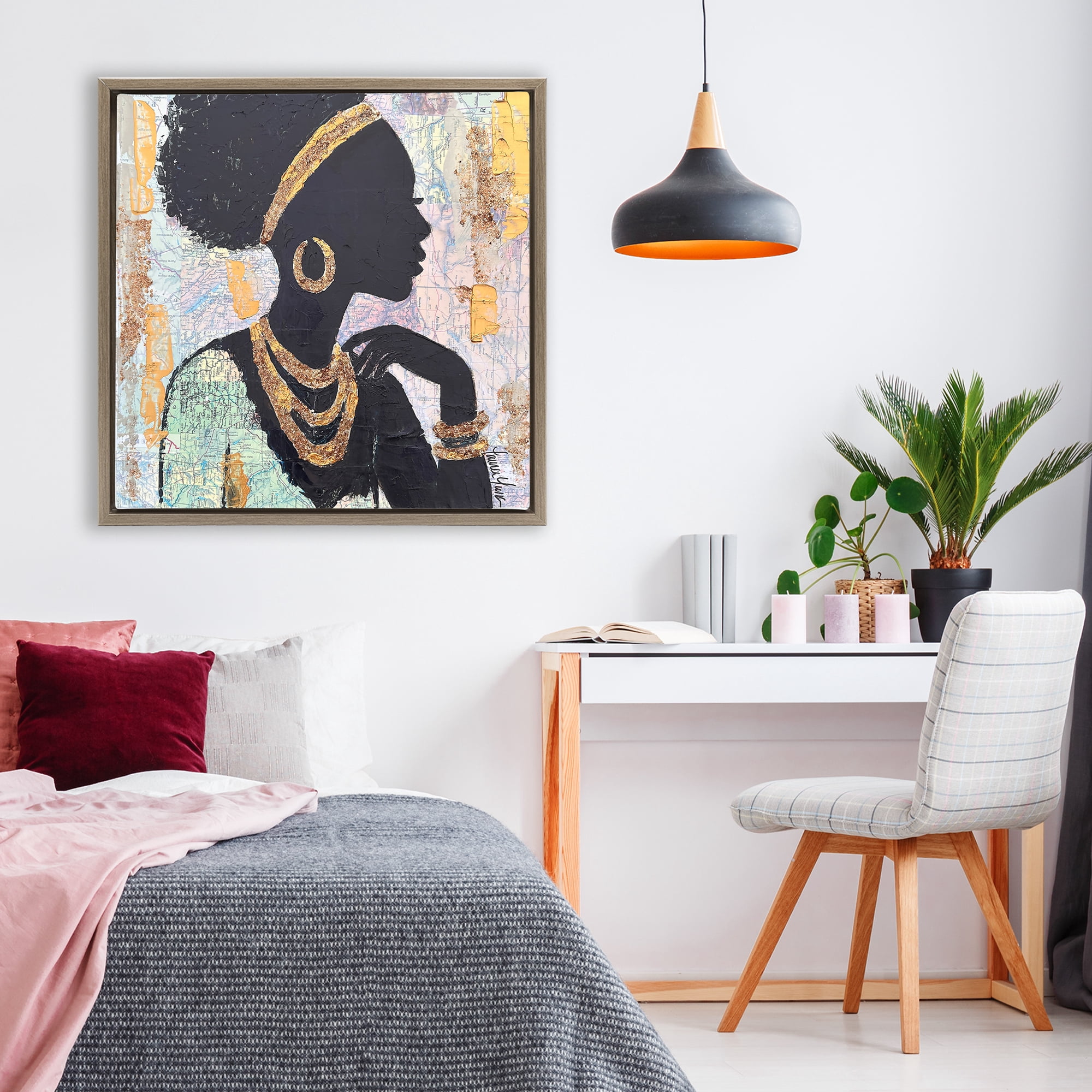 Stupell Industries Jewelry Clad Girl Silhouette Brown Framed Floater Canvas Wall Art, design by Lauren Luna