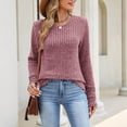 thumbnail image 5 of Fengqque Women Ribbed Knit Long Sleeve Top Crew Neck Slim Fit Stretch Casual Solid Color Waist Cinched Blouse Purple L, 5 of 8