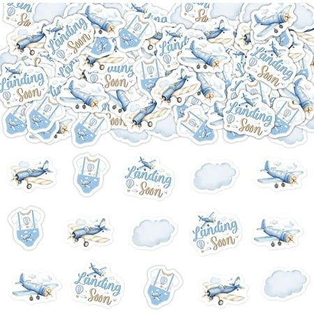 Vintage Airplane Baby Shower Decorations 200pcs Landing Soon Confetti Airplane Table Decoration Little Explorer Decor Adventure Awaits Party Aircraft Aviator Party Paper Scatter for Pregnancy