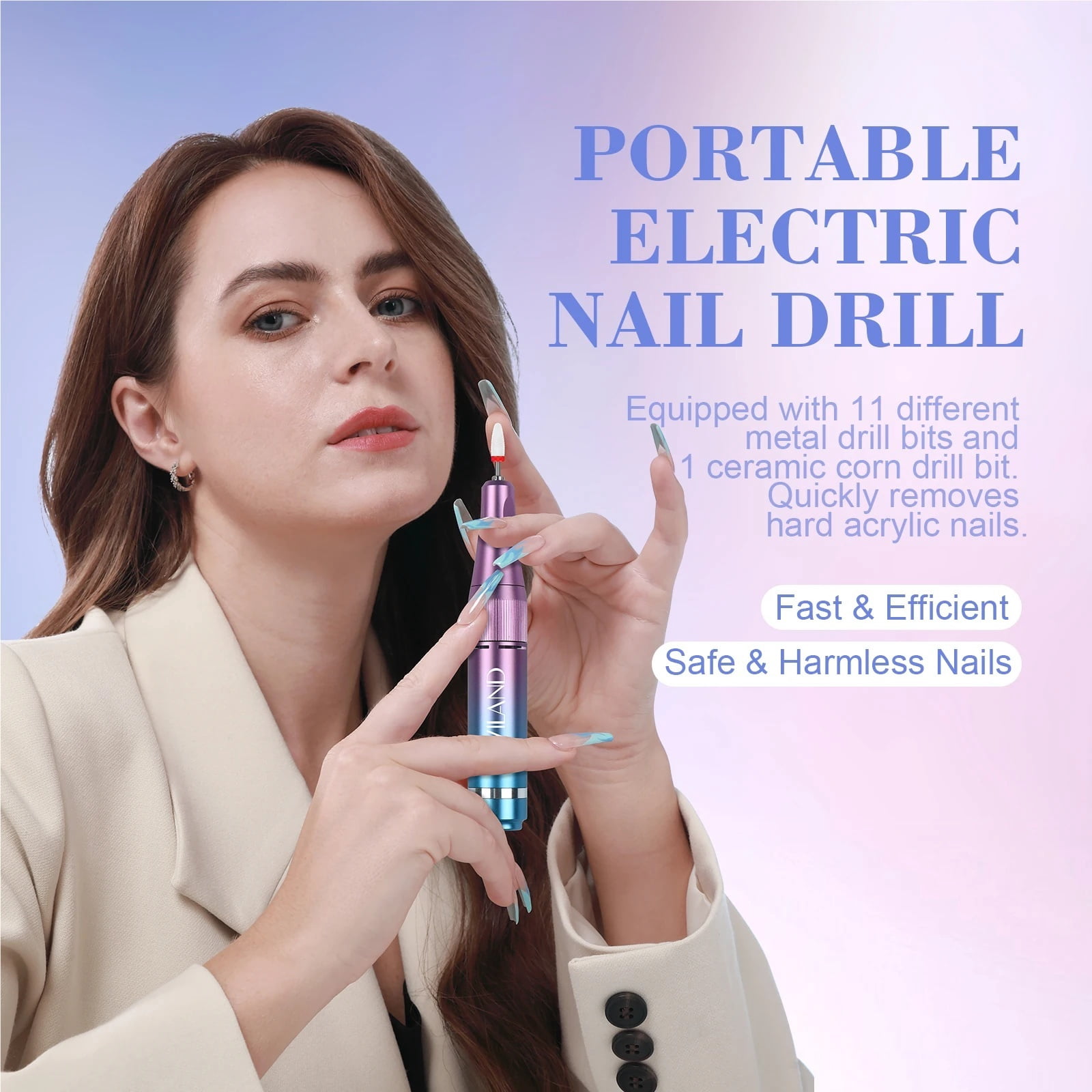 40000RPM Professional Electric Nail Drill Rechargeable Nail File Machine with 12 Drill Bits for Acrylic Nails Removing