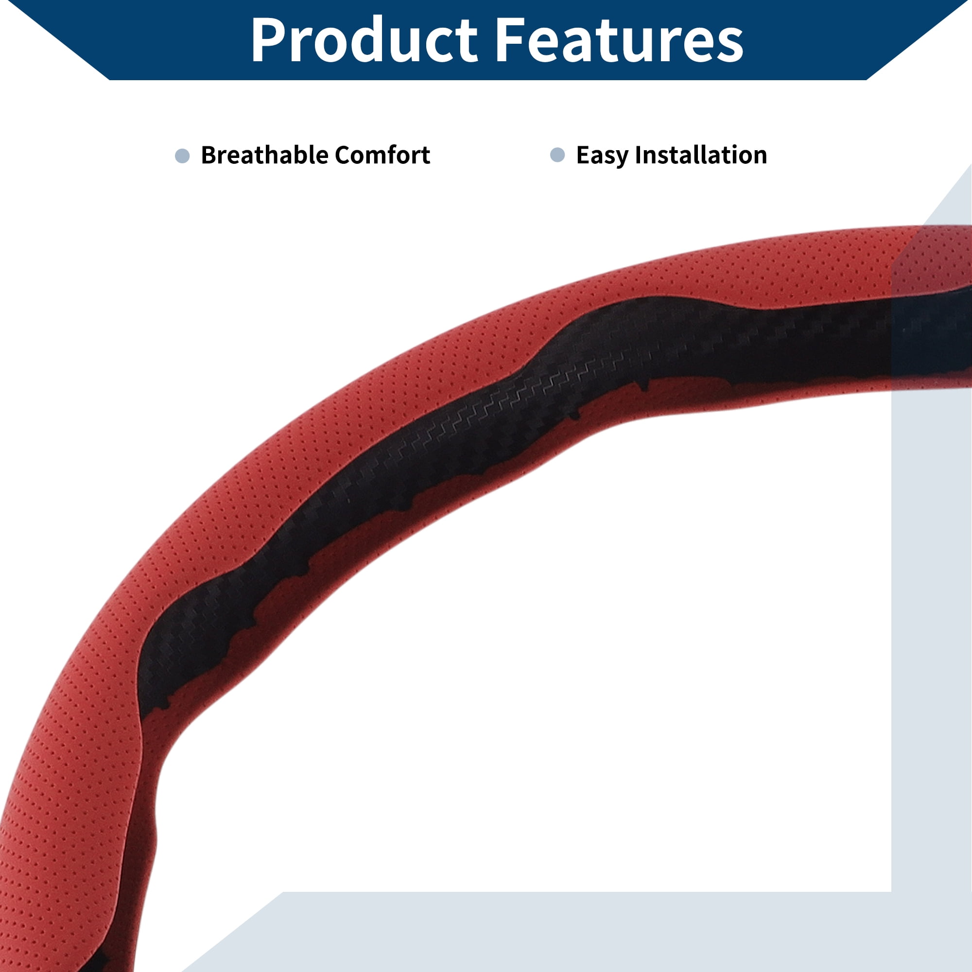 Unique Bargains PU Steering Wheel Cover Rubber Car Steering Wheel Protector Red 2 Pcs
