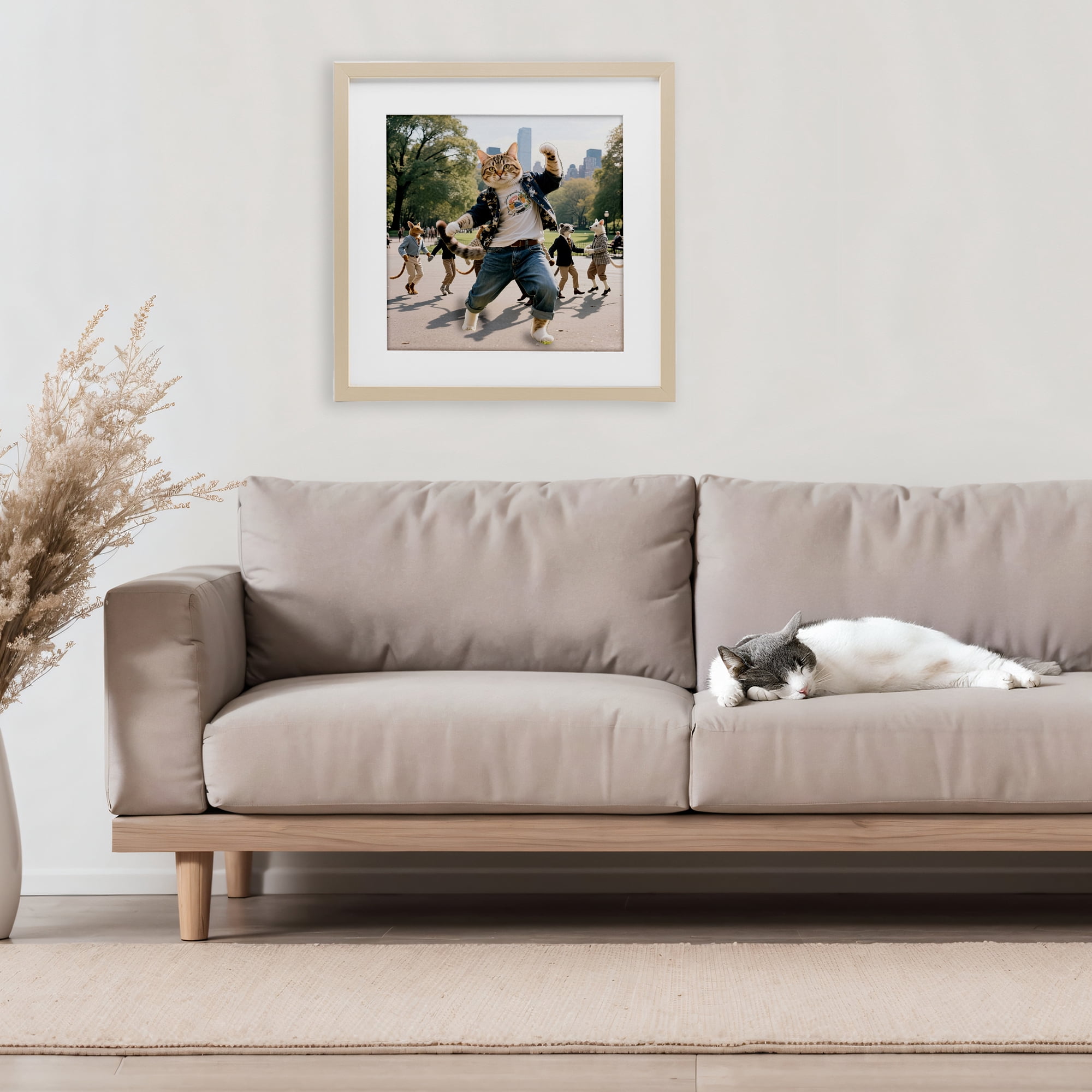 Stupell Industries Stylish Cat Dancing in Park Birch Framed Print Under Glass, design by CAD Designs