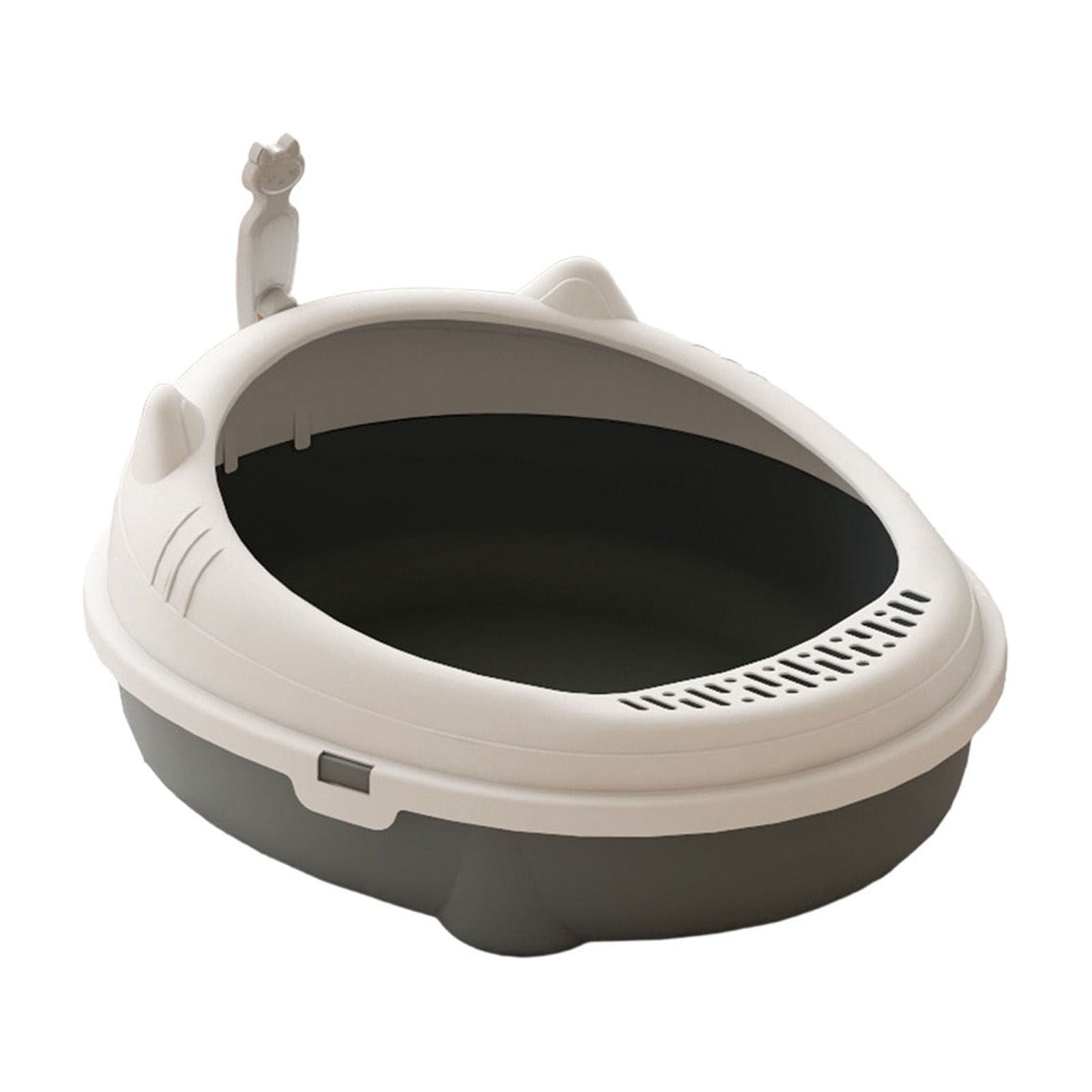 2026 New Open Top Cat Litter Box, High Wall Semi Enclosed Pet Litter Tray for Home Living Room, Non Slide Bottom & Easy to Clean, 16.54x14.17x6.69in Gray