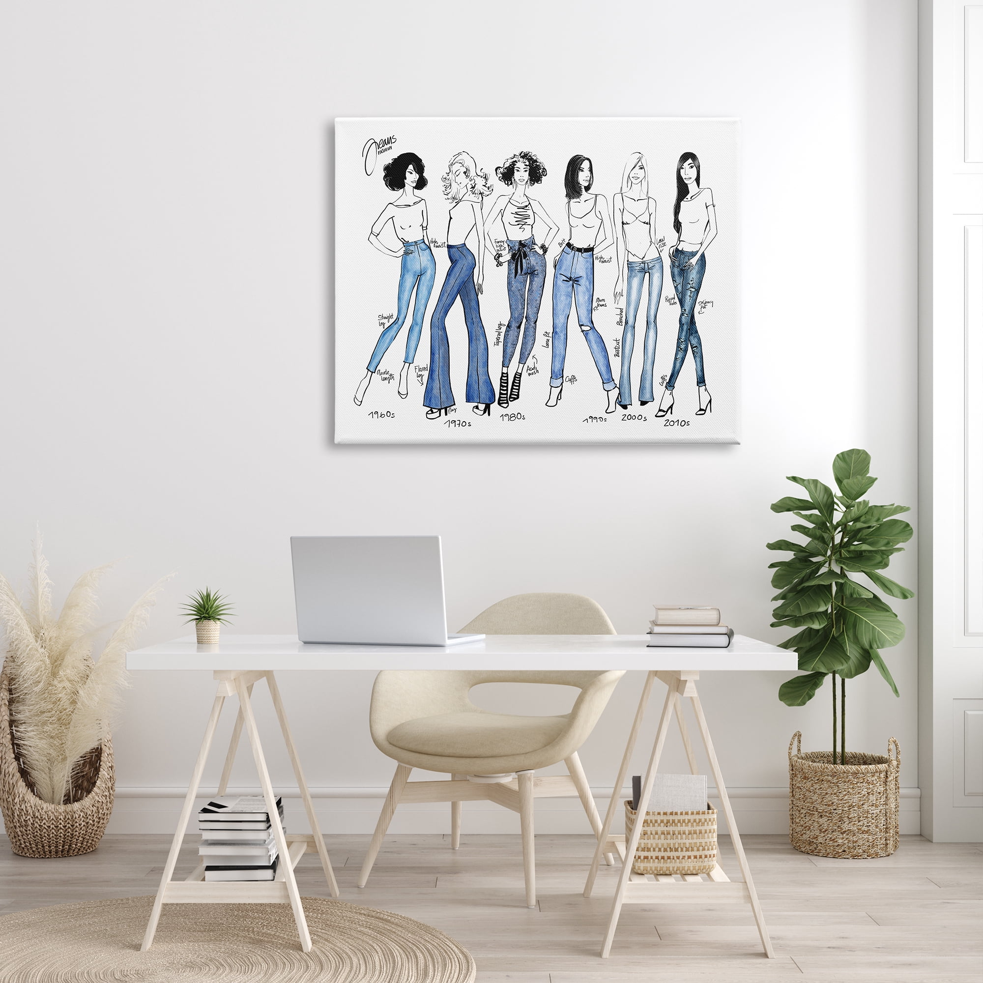 Stupell Industries Denim By Decades Female Fashion Jeans Blue White, 36 x 48, Designed by BlursByAI