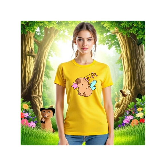 Playera CapyHada – La Capybara Más Mágica del Bosque Ropa Fashion Para Mujer Color Amarillo Talla Chica Marca Emil SaEs