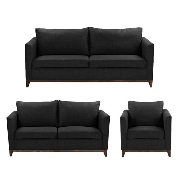 Sala Oslo 3 Piezas Negro (Sofá, Love Seat y Sillón)