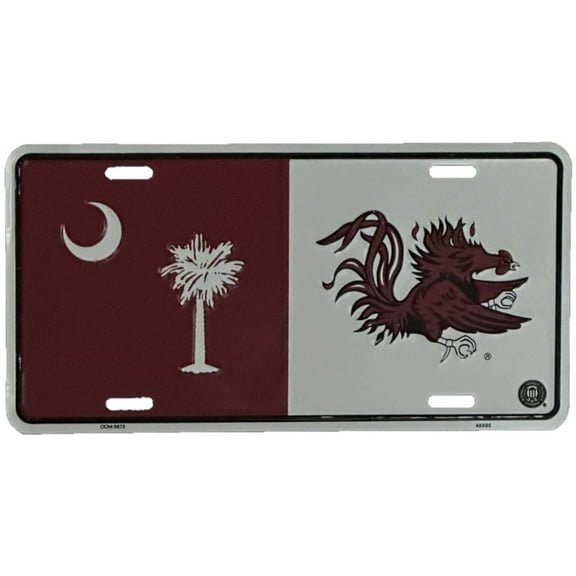 Hangtime White Palmetto Tree on Garnet and  - Garnet Gamecock  on white  6x12 License Plate