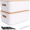 thumbnail image 1 of 2PCS Plastic Storage Bins with Bamboo lids Stackable Storage Containers for Organizing, Bundled with Labels and Marker 10.24 x 7.01 x 6.1 inch (Color : White, Size : 2 PCS-15.12 x 10.67 x 5., 1 of 7