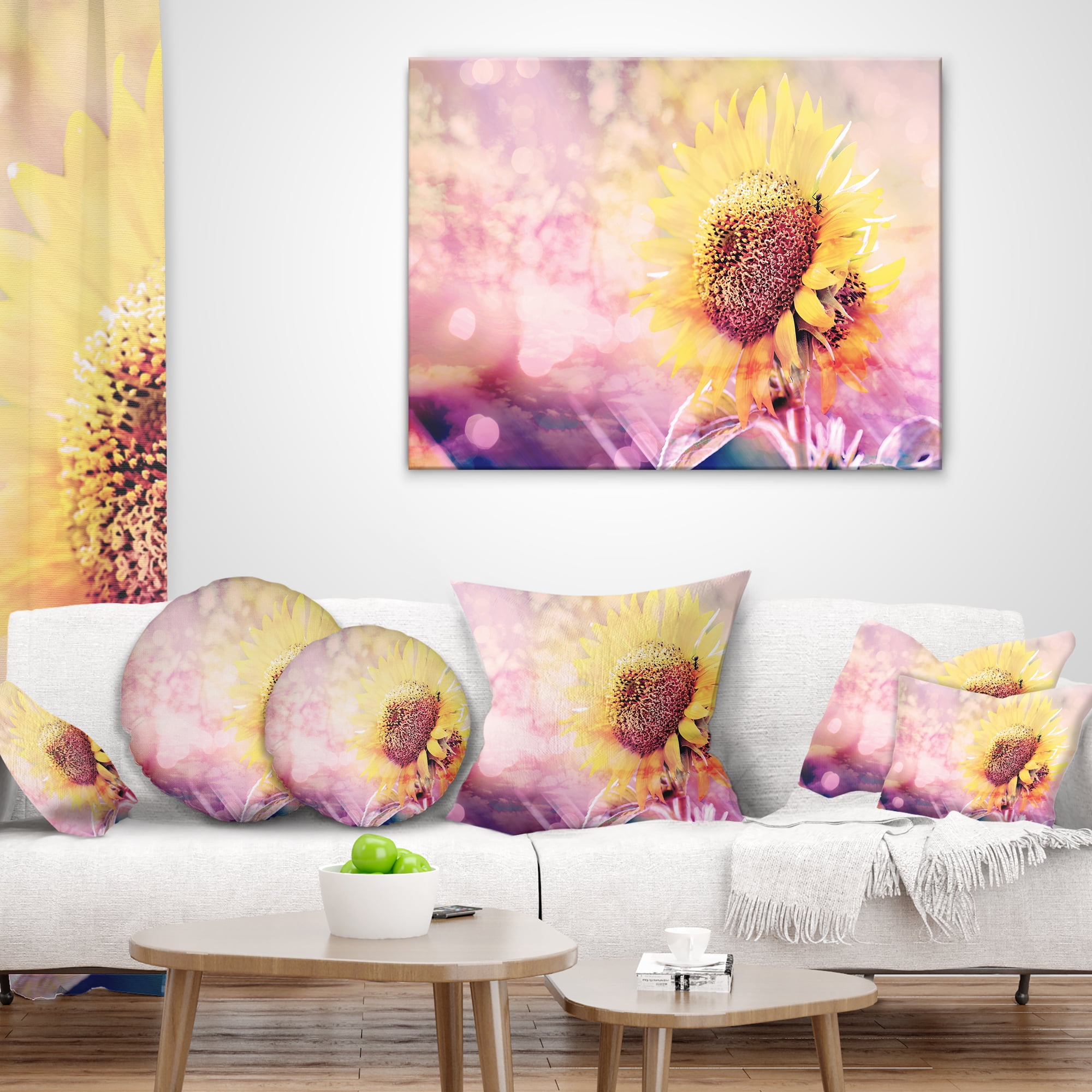 Designart Sunflower With Rainbow Light Effect - Floral Throw Pillow - 12x20