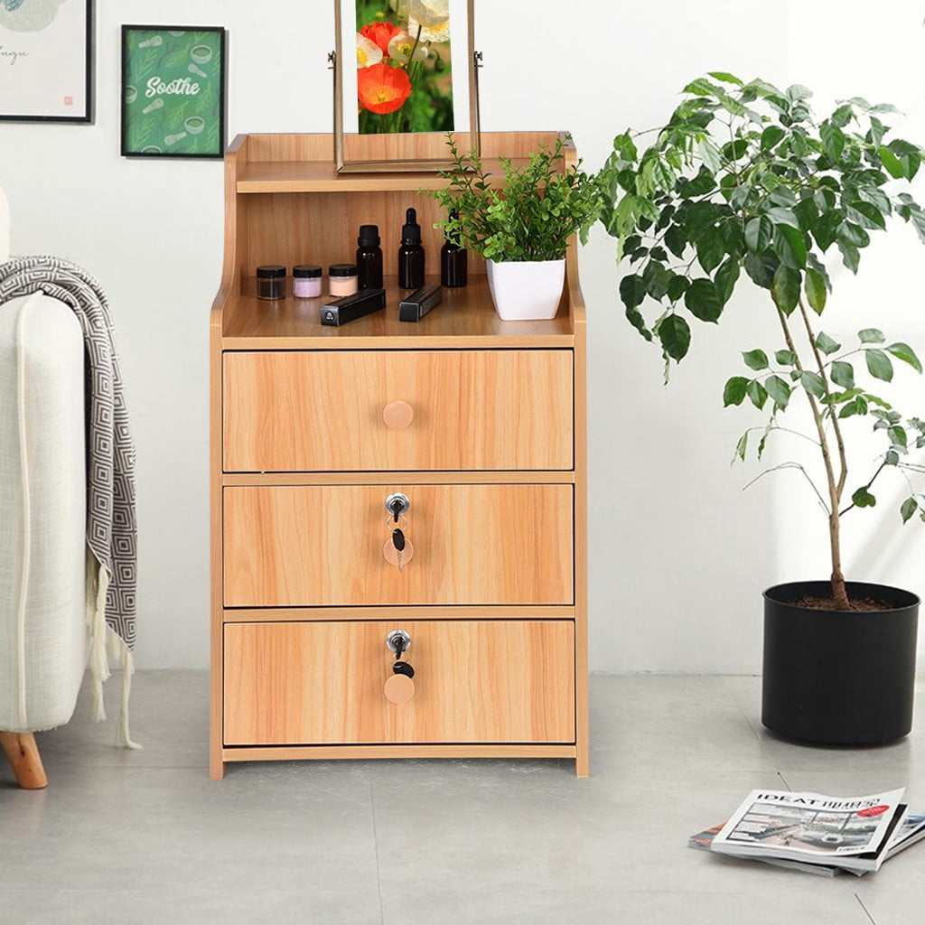 Simple End Table Bedroom Nightstand Coffee Table 3 Drawer With Lock Cabinet Walmart Com Walmart Com