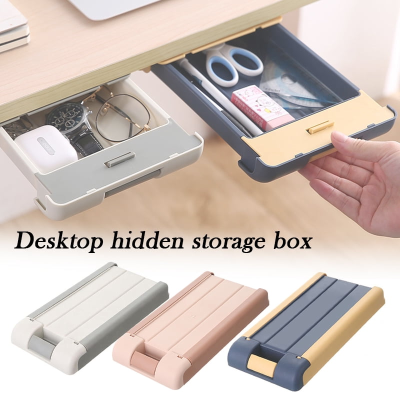 Under Desk Drawer with Clasp Buckle Adhesive Stationery Remote Control
