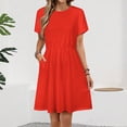 thumbnail image 2 of Pure Red Sundress Short Sleeve Dress Summer Women Clothes Dress for Women Dresses, 2 of 7