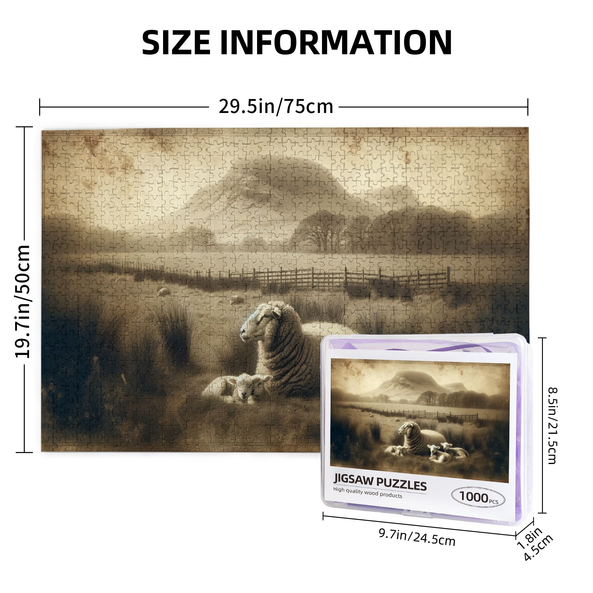 1000 PCS Rustic Serenity Sheep - 1000 Piece Animal Jigsaw Puzzles,Vintage Style Animal Wooden Puzzle As Home Wall Decor,Ideal For Relaxation And Family Fun,Adults Puzzle