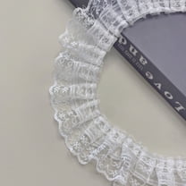 NAMZI 50 Yards 1.77 Inch Vintage Pleated Net Lace Trim, Gathered Mesh Ribbon with Embroidered Edge Ideal for Wedding Bridal Dresses & DIY Crafts, White