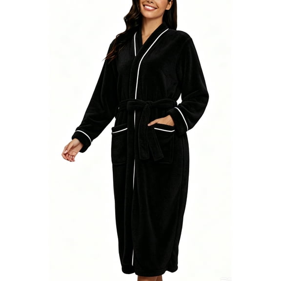 UVN Women Robes Winter Long Sleeve Bathrobe Plush Warm Premium Robe Soft Fluffy Sleepwear Nightgown with Pockets