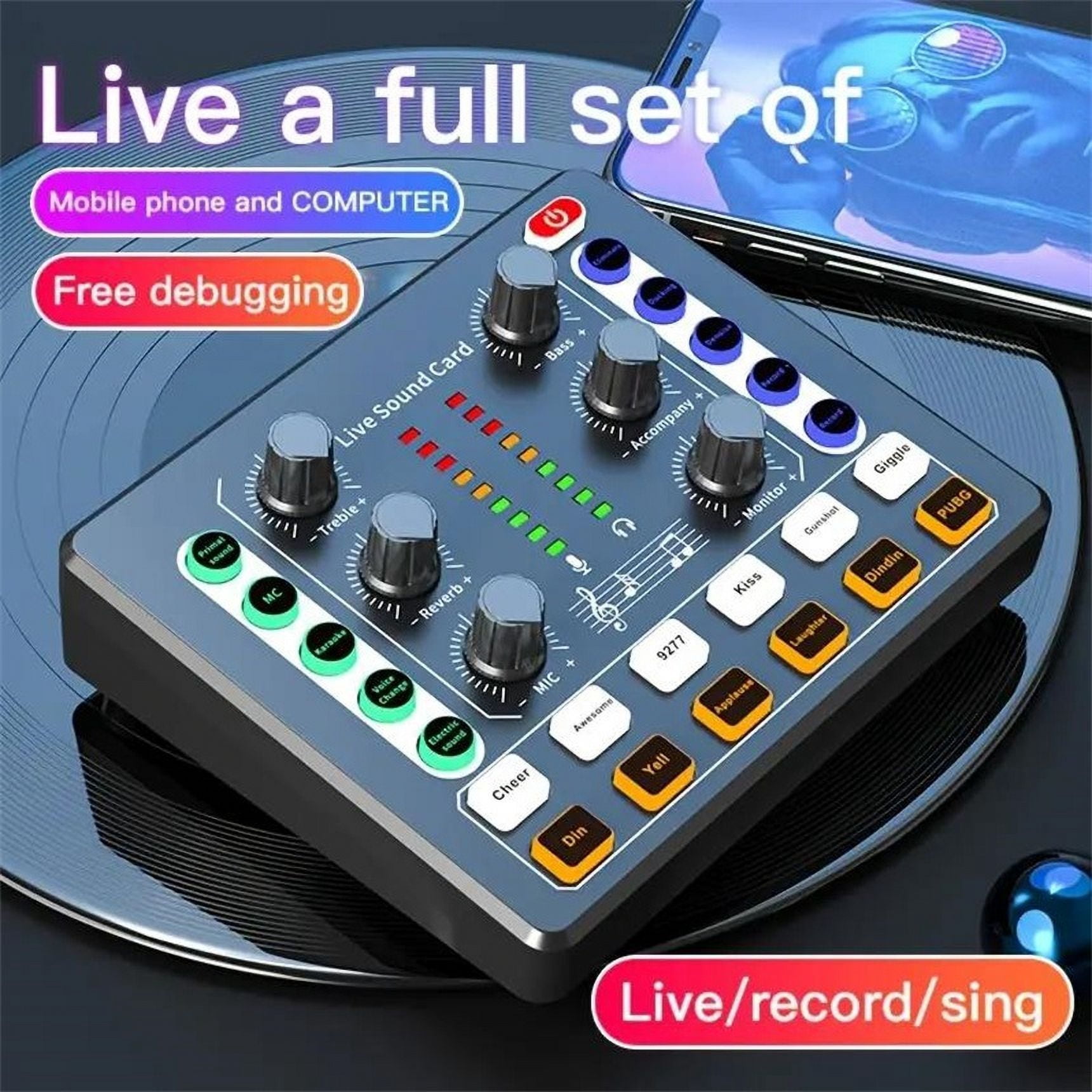 Live Sound Card and Interface with DJ Mixer Effects and Voice Changer Stereo Mixer