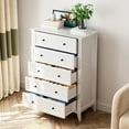 thumbnail image 6 of Homhougo White Dresser for Bedroom with 5 Drawers, Tall Wood Organizer Storage Cabinet with Round Handle, Chest of Drawers for Closet, Living Room, Hallway, Nursery, Kids Bedroom, 6 of 13